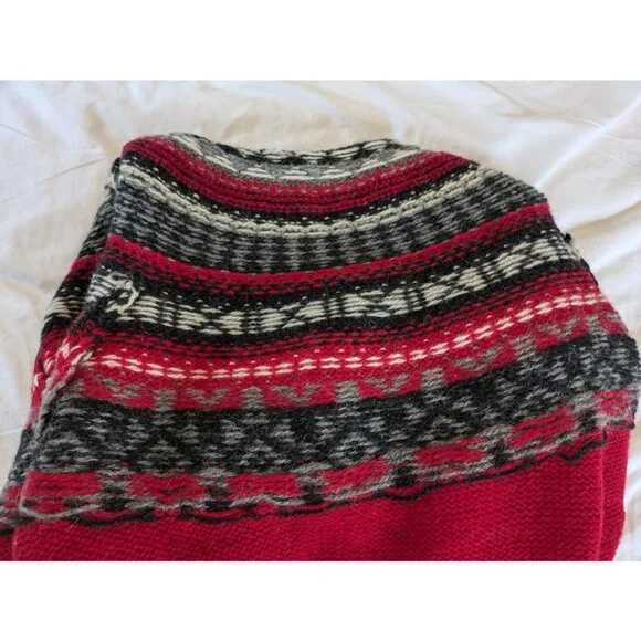 Vintage Woolrich Sweater Men's Sz XL Fair Isle Red & Gray Wool Pullover 80s, 90s
